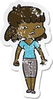 distressed sticker of a cartoon worried woman vector