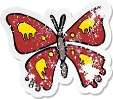 retro distressed sticker of a cartoon butterfly vector