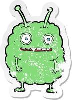 retro distressed sticker of a cartoon funny alien monster vector