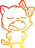 warm gradient line drawing cartoon yawning cat vector