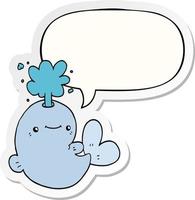 cartoon whale spouting water and speech bubble sticker
