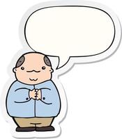 cartoon balding man and speech bubble sticker vector