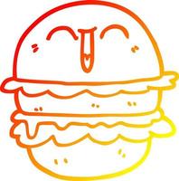 warm gradient line drawing cartoon burger vector
