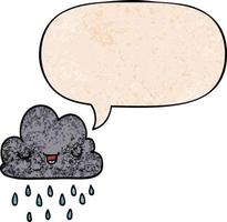 cartoon storm cloud and speech bubble in retro texture style vector