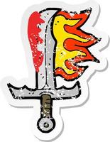 retro distressed sticker of a cartoon bloody sword vector