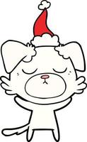 cute line drawing of a dog wearing santa hat vector