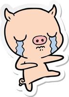 pegatina de un cerdo de dibujos animados llorando vector