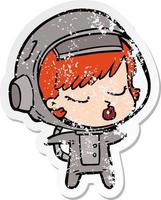 distressed sticker of a cartoon pretty astronaut girl vector