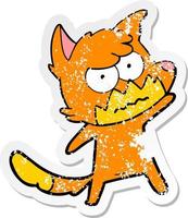 distressed sticker of a cartoon annoyed fox vector