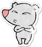 distressed sticker of a cartoon whistling bear vector