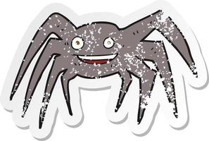 retro distressed sticker of a cartoon happy spider vector