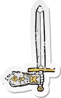 retro distressed sticker of a cartoon sword and hand vector