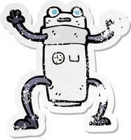 retro distressed sticker of a cartoon robot vector