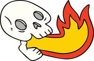 fire breathing quirky hand drawn cartoon skull vector