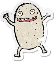 retro distressed sticker of a cartoon happy potato vector