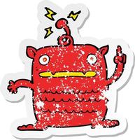 retro distressed sticker of a cartoon weird little alien vector