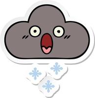 sticker of a cute cartoon storm snow cloud vector