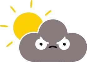 flat color retro cartoon storm cloud and sun vector