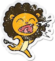 distressed sticker of a cartoon running lion vector