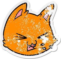 distressed sticker of a spitting cartoon cat face vector