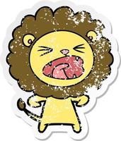 distressed sticker of a cartoon angry lion vector