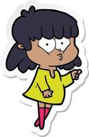 sticker of a cartoon whistling girl vector