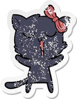 distressed sticker of a cartoon cat vector