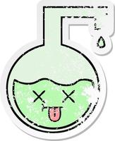 distressed sticker of a cute cartoon science experiment vector