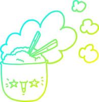 cold gradient line drawing cute cartoon hot rice bowl vector