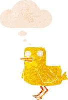 cartoon duck and thought bubble in retro textured style vector