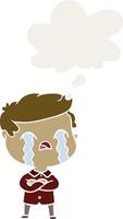 cartoon man crying and thought bubble in retro style vector