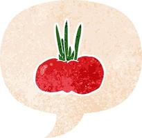 cartoon vegetable and speech bubble in retro textured style vector