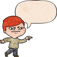 cartoon angry man pointing and speech bubble in retro texture style vector