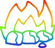 rainbow gradient line drawing cartoon burning coals vector