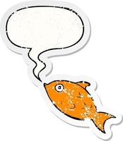 cartoon fish and speech bubble distressed sticker vector