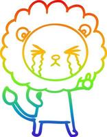 rainbow gradient line drawing cartoon crying lion vector