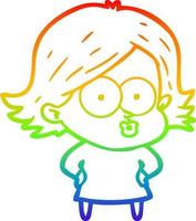 rainbow gradient line drawing cartoon girl pouting vector