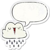 cartoon storm cloud and speech bubble distressed sticker vector