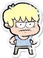 distressed sticker of a annoyed cartoon boy vector