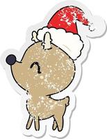 christmas distressed sticker cartoon of kawaii deer vector