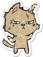 distressed sticker of a tough cartoon cat vector