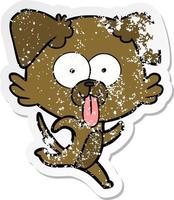 distressed sticker of a cartoon dog with tongue sticking out vector