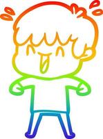 rainbow gradient line drawing cartoon laughing boy vector