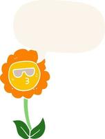 cartoon flower and speech bubble in retro style vector