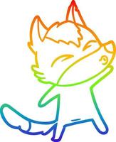 dibujo de línea de gradiente de arco iris lobo de dibujos animados haciendo pucheros vector