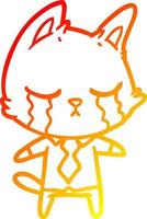 warm gradient line drawing crying cartoon office worker cat vector