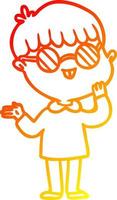 warm gradient line drawing cartoon boy wearing spectacles vector