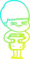 cold gradient line drawing annoyed cartoon boy vector