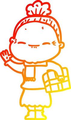 warm gradient line drawing cartoon peaceful old woman