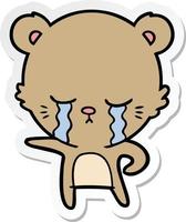 sticker of a crying cartoon bear vector